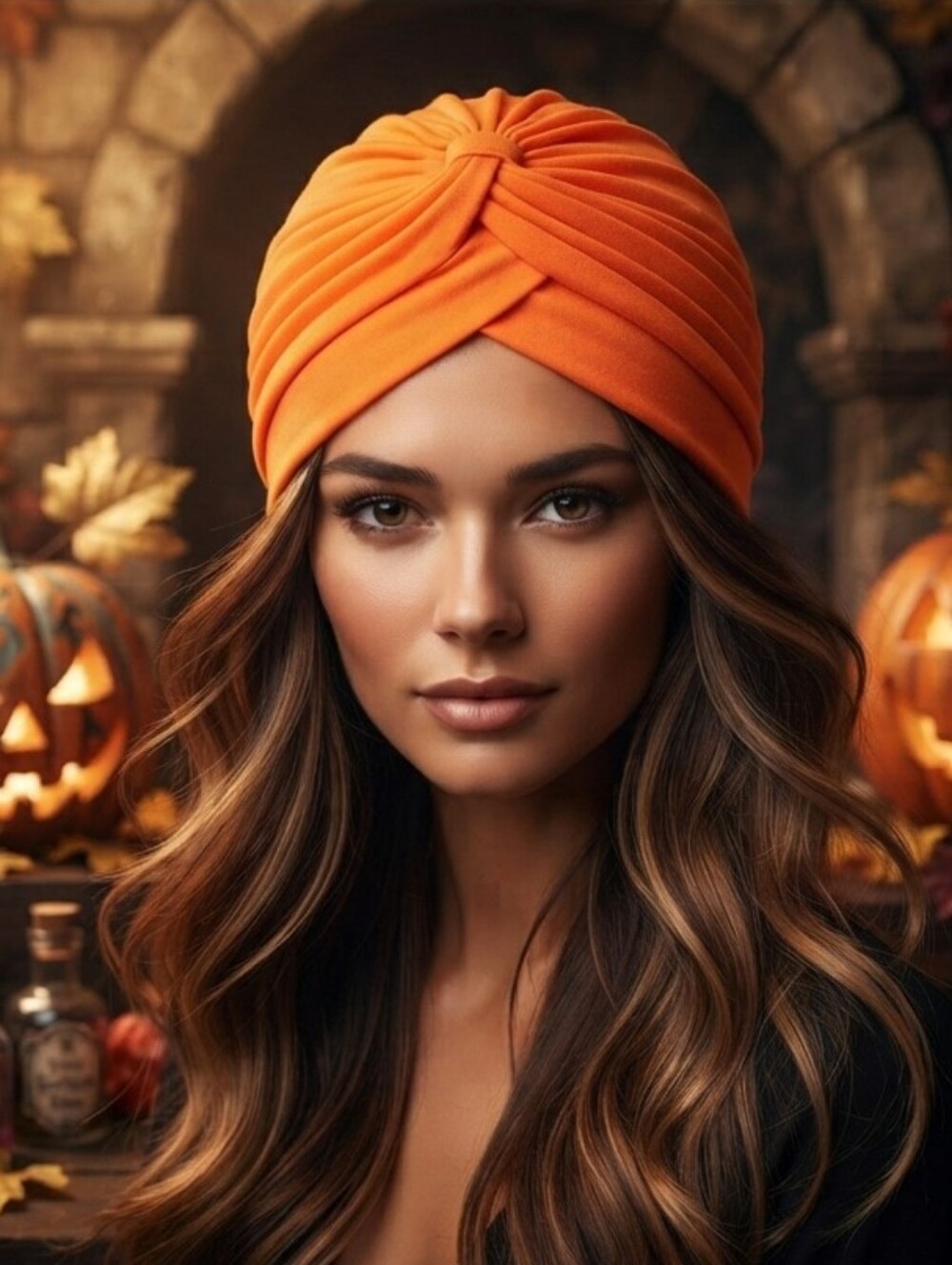 Halloween Costume Turban Orange Hat Snood Chemo Cap